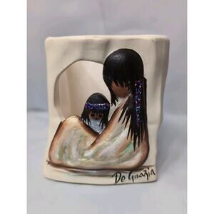 Vintage DeGrazia Votive Candle Holder Native American Mother And Child Hand Pain
